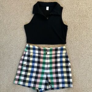 Veronica Beard Multicolor Plaid High Waist Shorts & FREE crop top. FREE SHIPPING